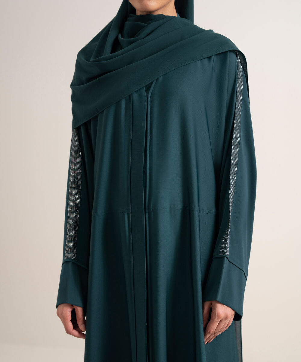 Women's Teal Embellished Kimono Abbaya Set