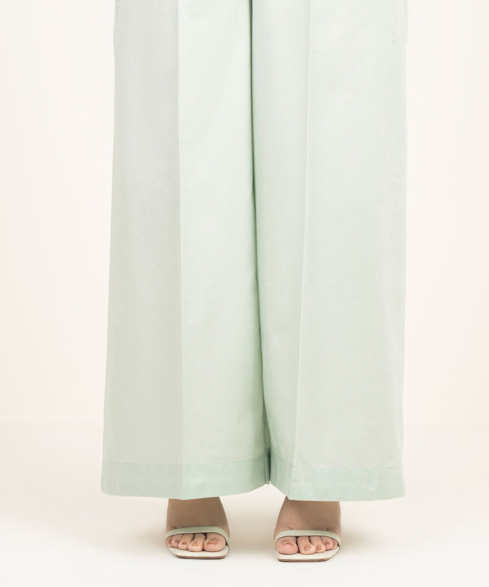 Women's RTW Cambric Solid Green Flared Pants