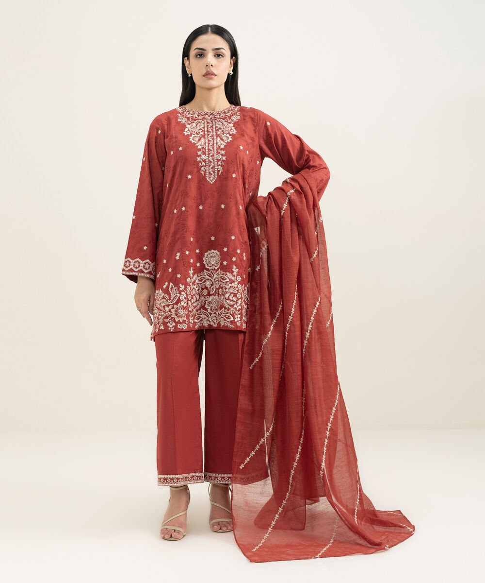 Manaar Embroidered Dark Orange Dupatta