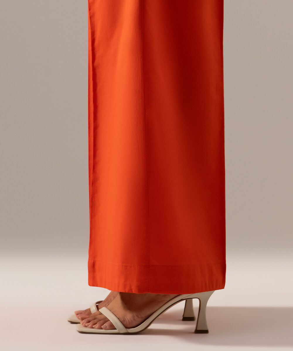 Women's RTW Cambric Solid Orange Flared Pants