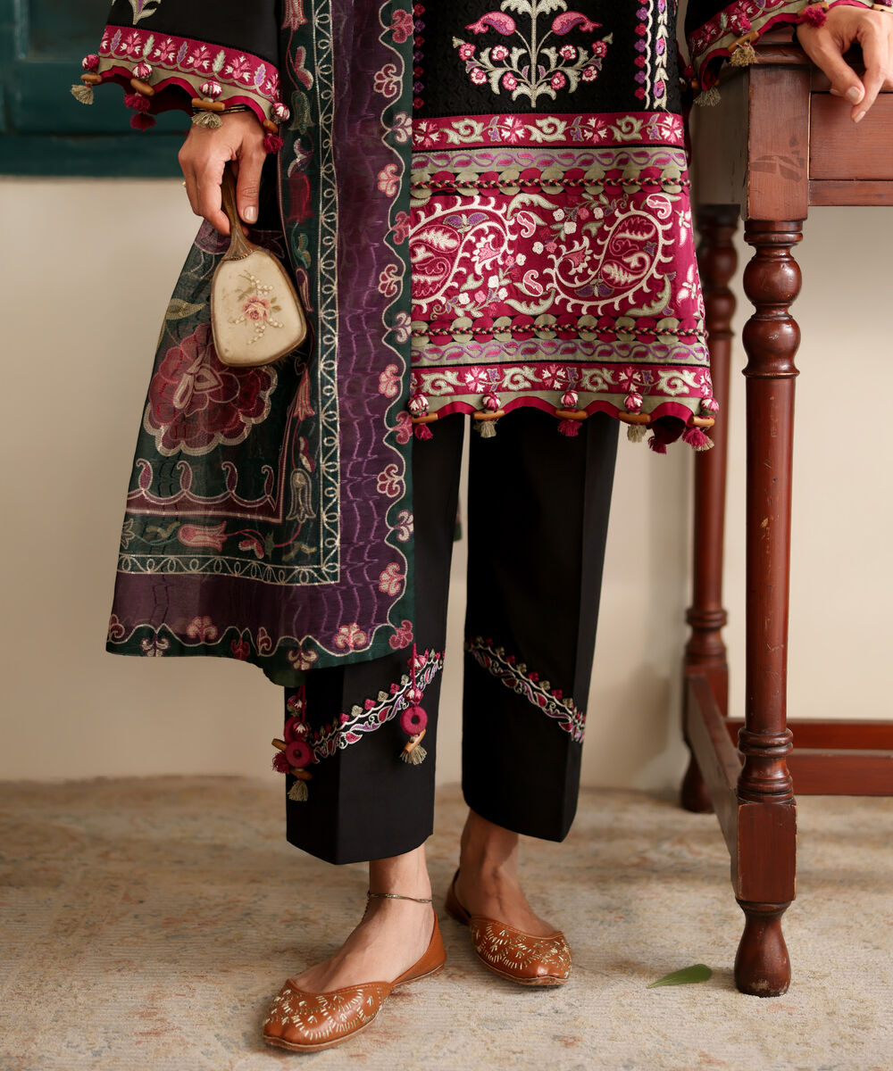 Women's Unstitched Lawn Embroidered Black 3 Piece Suit
