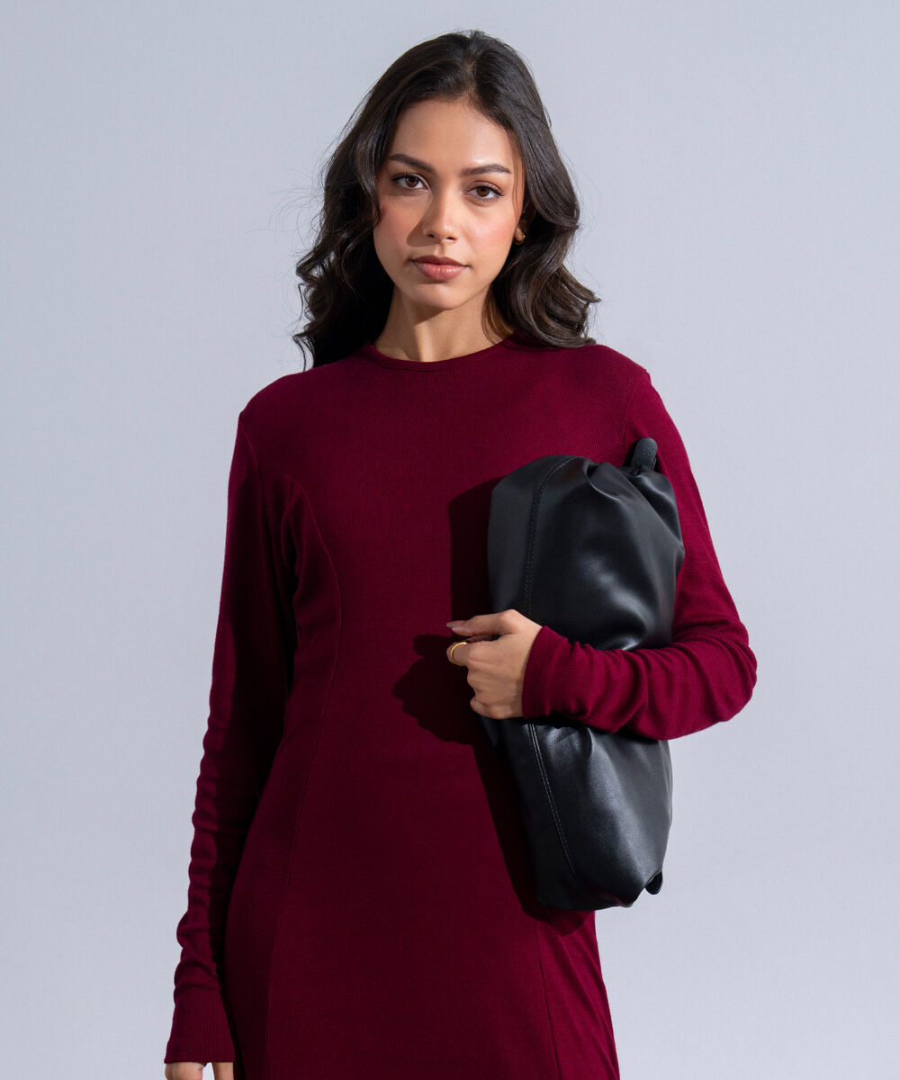 Women's Western Wear Red Long Knit Dress