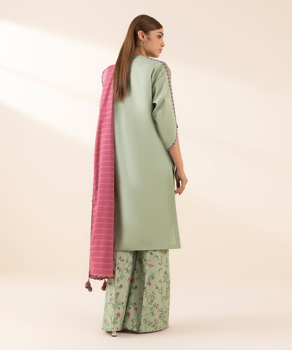 Women's Unstitched Lawn Embroidered Green 3 Piece Suit