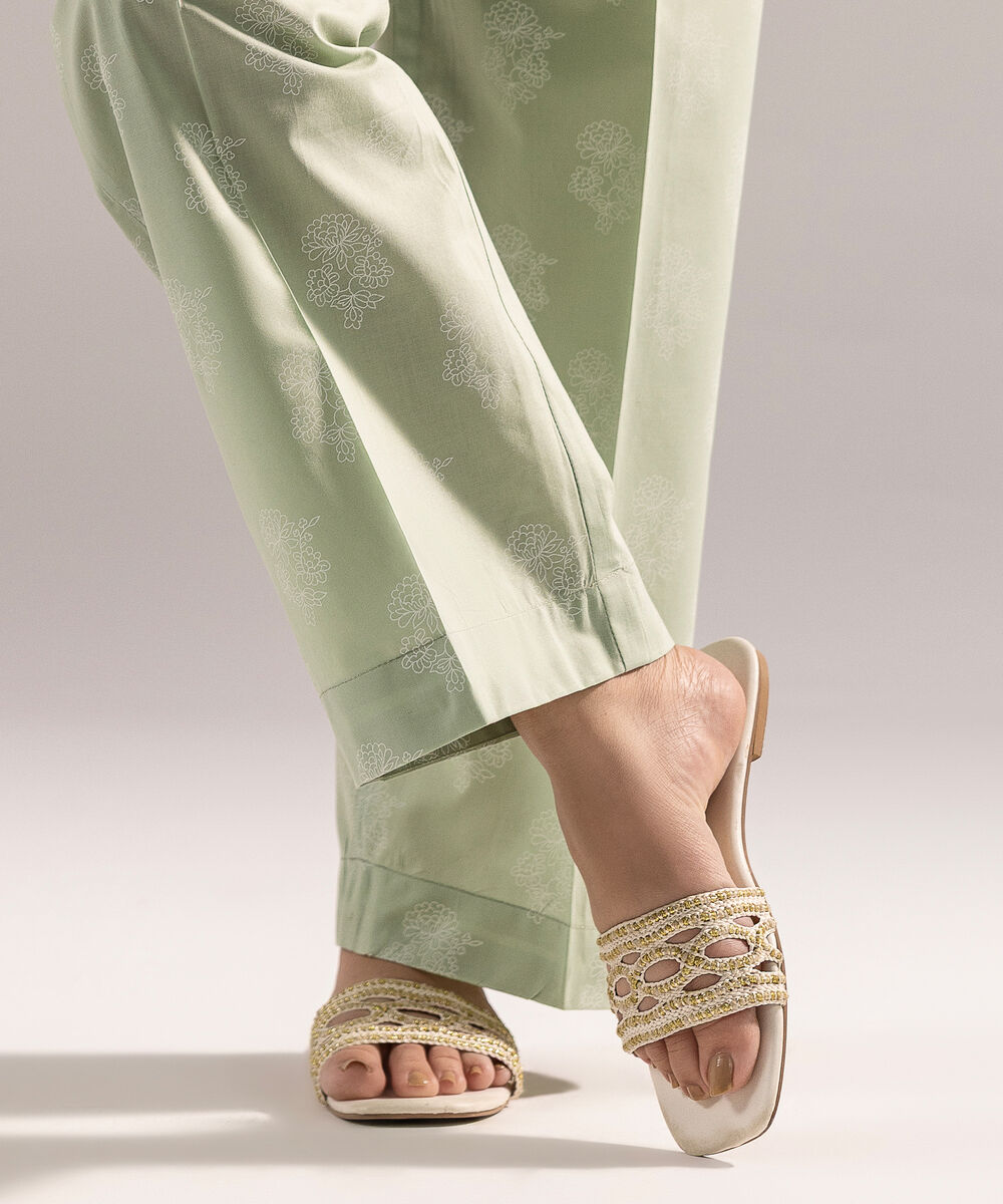 Women's RTW Cambric Printed Green Straight Pants