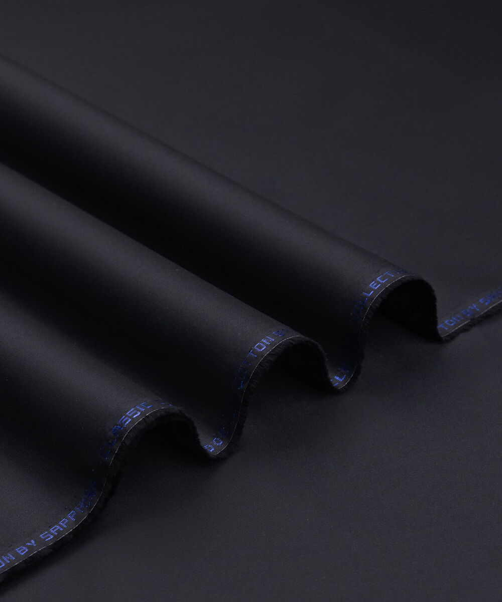 Men's Unstitched Two-Piece Black  Premium Cotton Dobby Suit