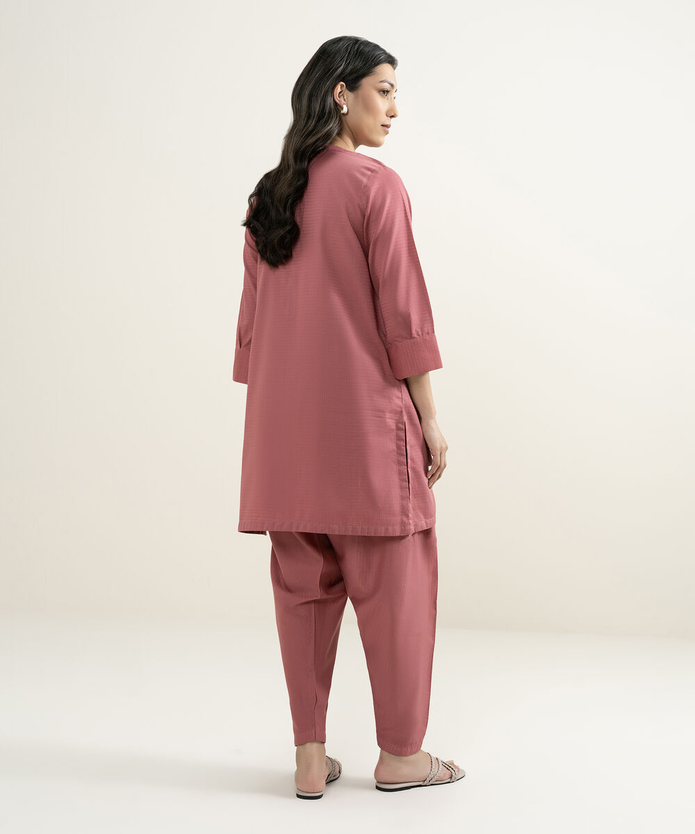 Women's RTW Dobby Solid Pink Straight Shirt