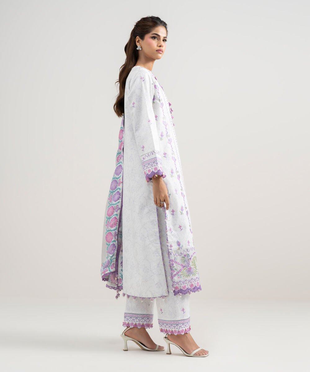 Women's Unstitched Lawn Embroidered Purple 3 Piece Suit