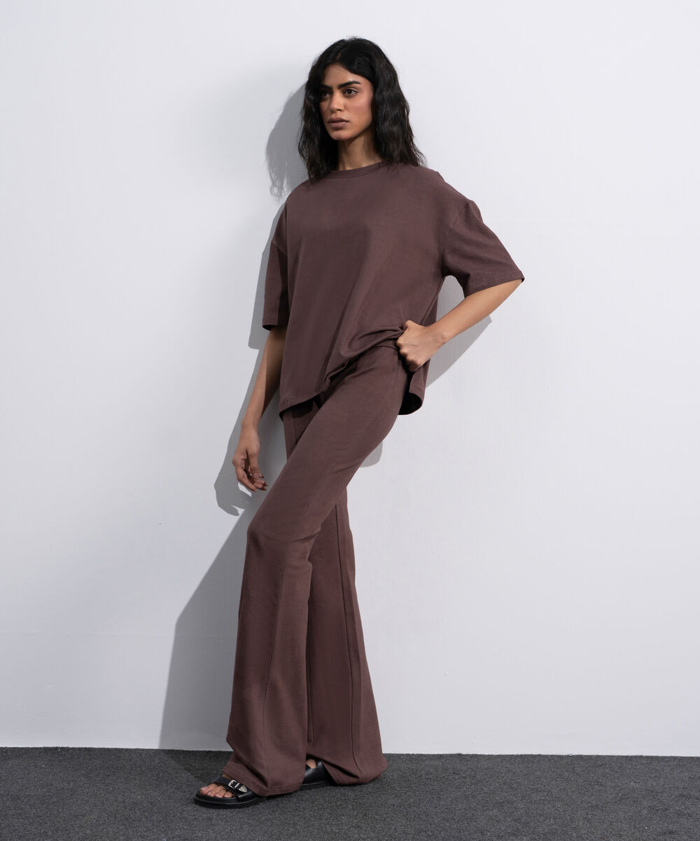 Women's Dark brown Stretchy Flared Trousers