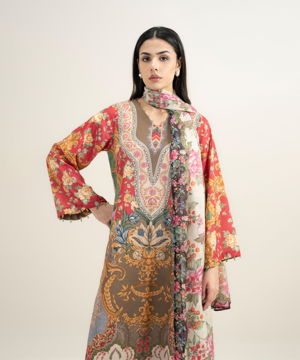 Women's RTW Blended Grip Silk Printed 3 Piece Suit