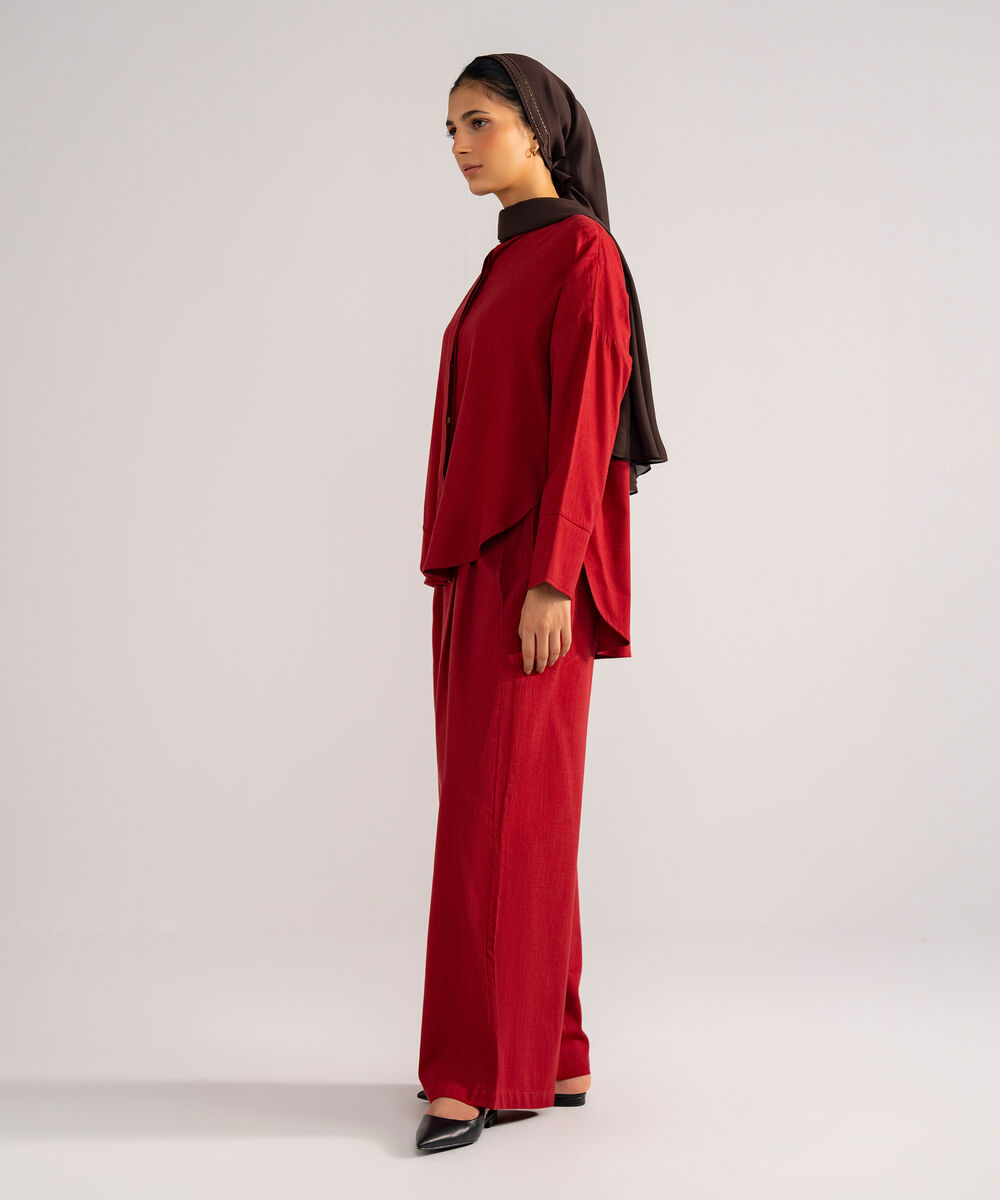 Women's Burnt Red Relaxed Fit Button Down