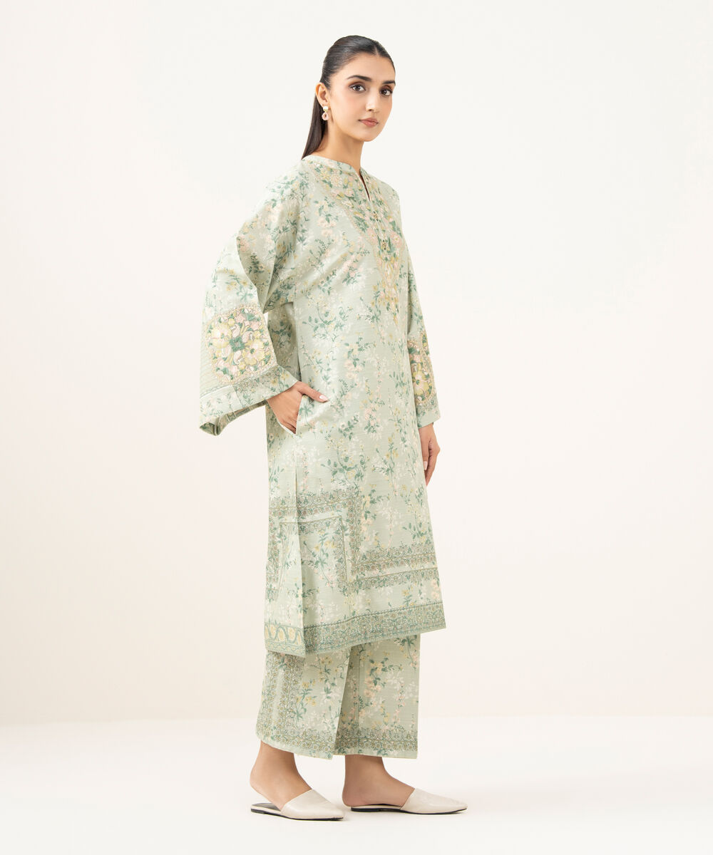Women's Unstitched Khaddar Embroidered Green 2 Piece Suit