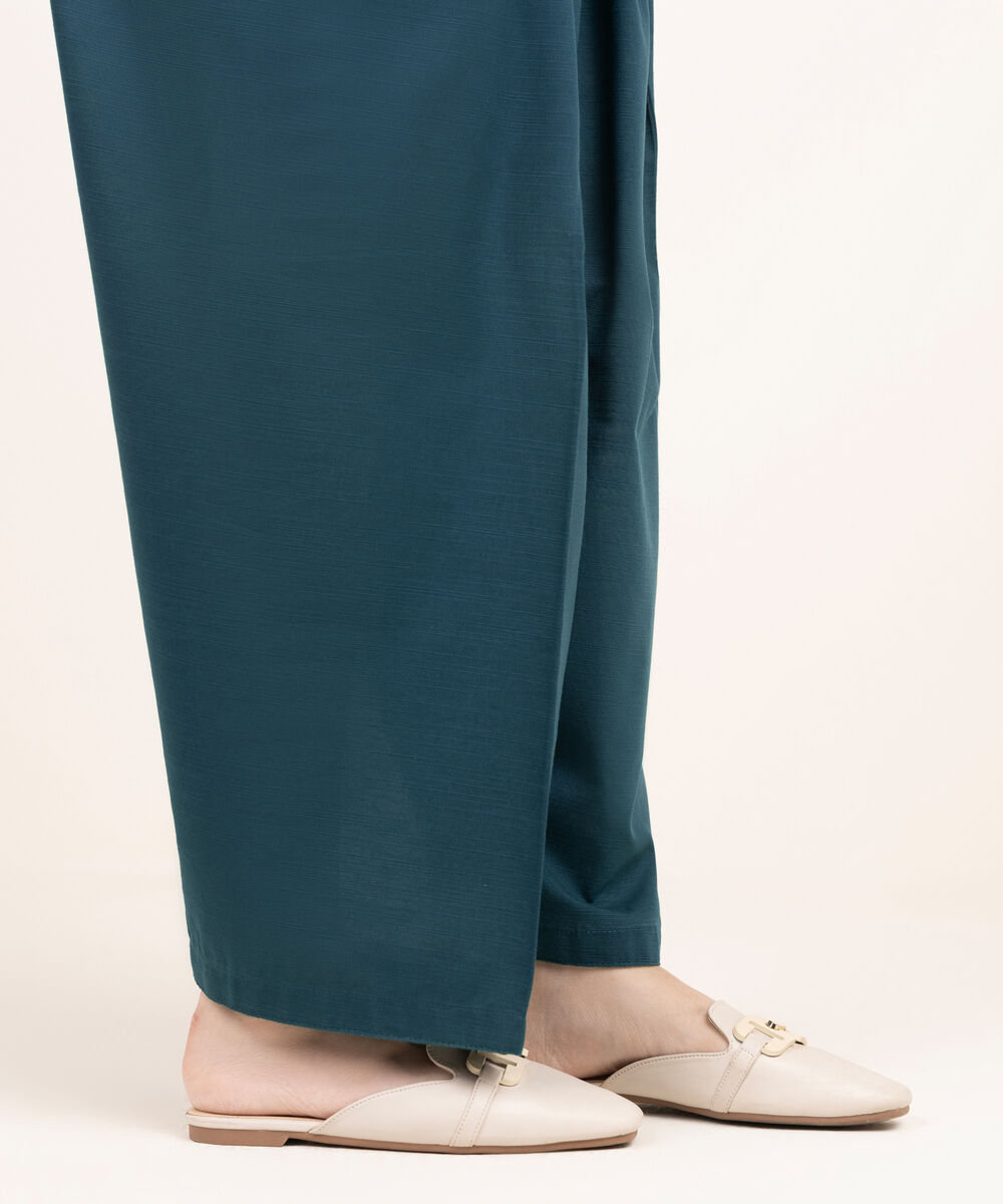 Women's RTW Cambric Green Solid Straight Pants