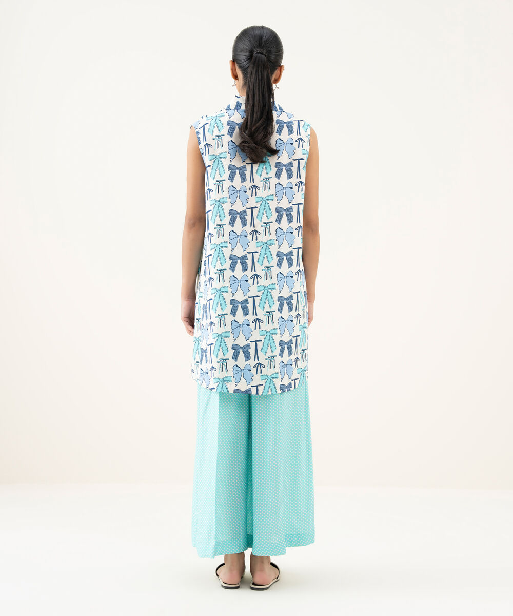 Women's RTW Linen Viscose Printed White Straight Shirt