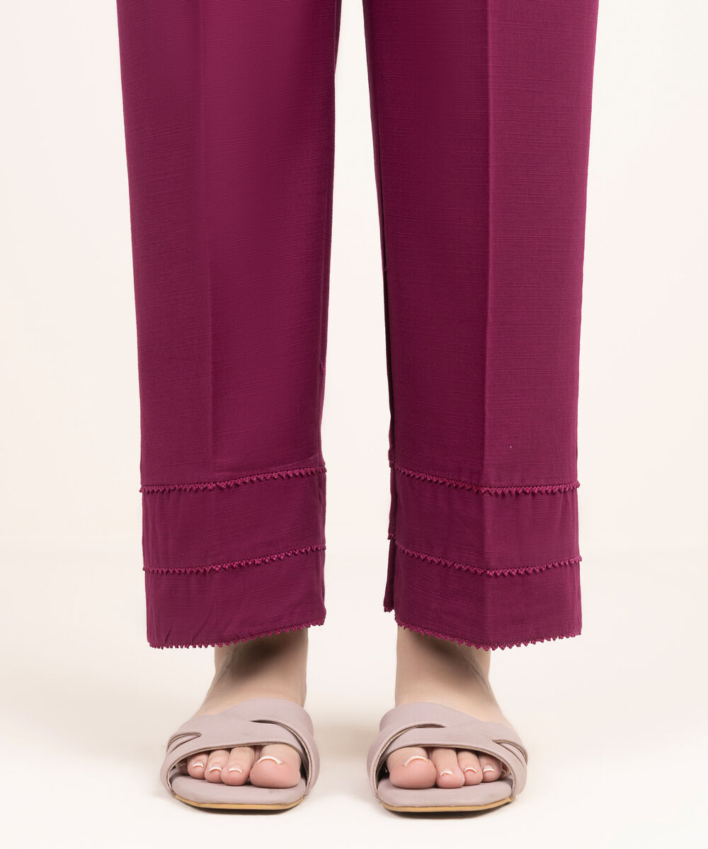 Women's RTW Khaddar Solid Purple Straight Pants