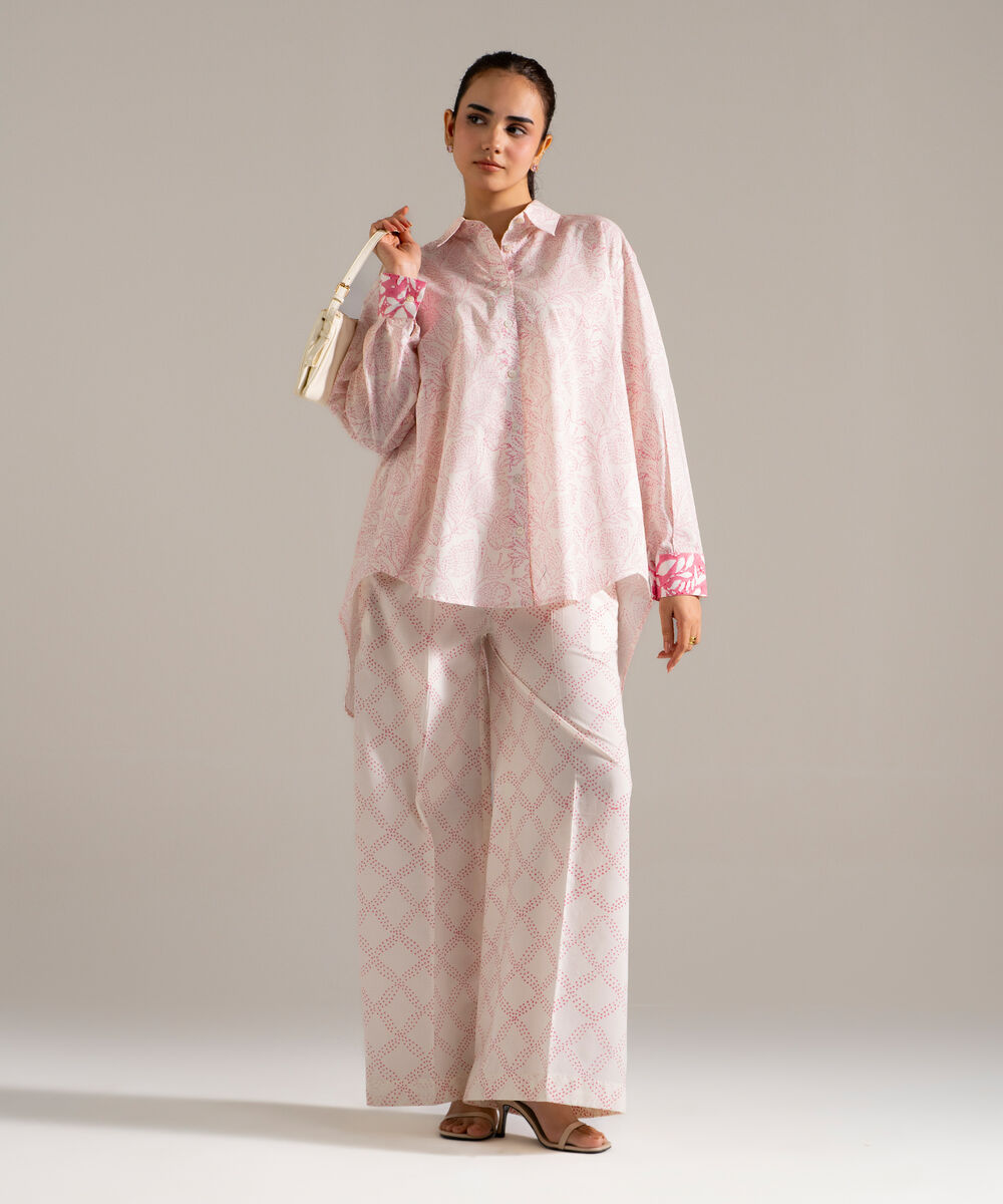 Women's RTW Lawn Printed White Straight Shirt