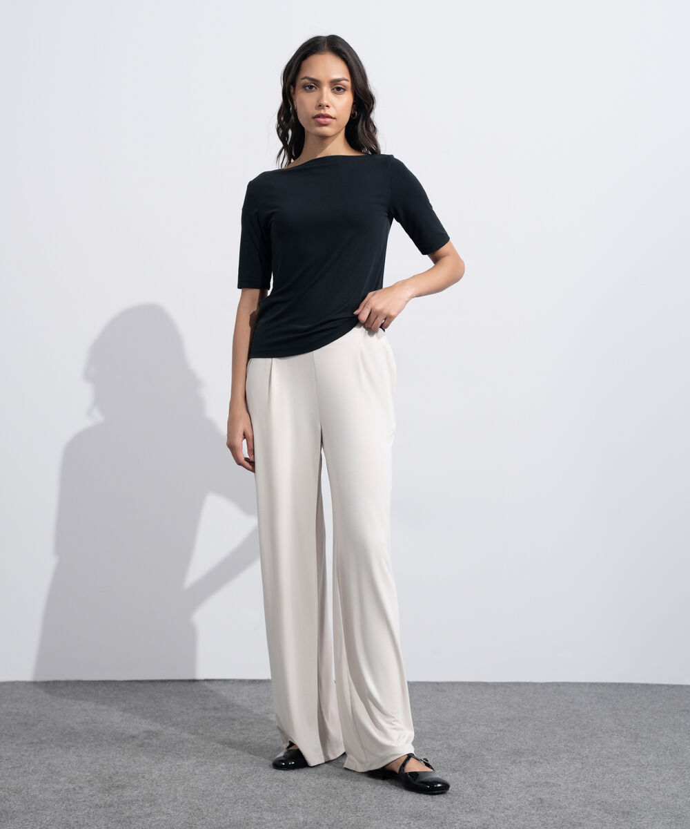 Women's Beige Flowing Pull-On Trousers
