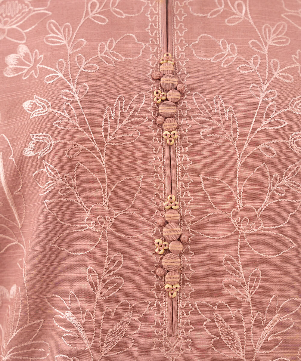Women's Unstitched Embroidered Khaddar Tea Pink 3 Piece Suit