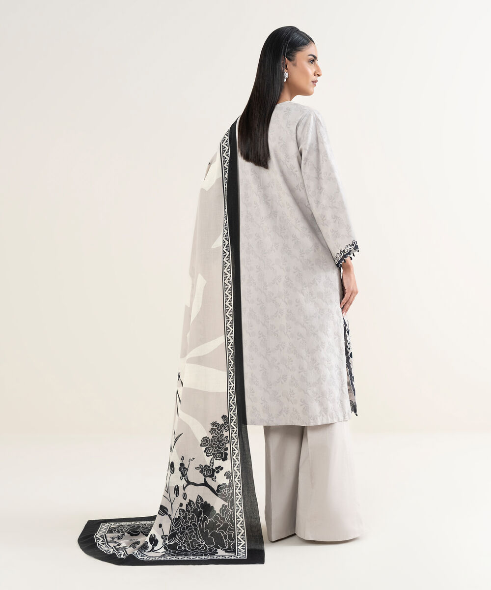 Women's Unstitched Embroidered Cotton Jacquard Light Gray 3 Piece Suit