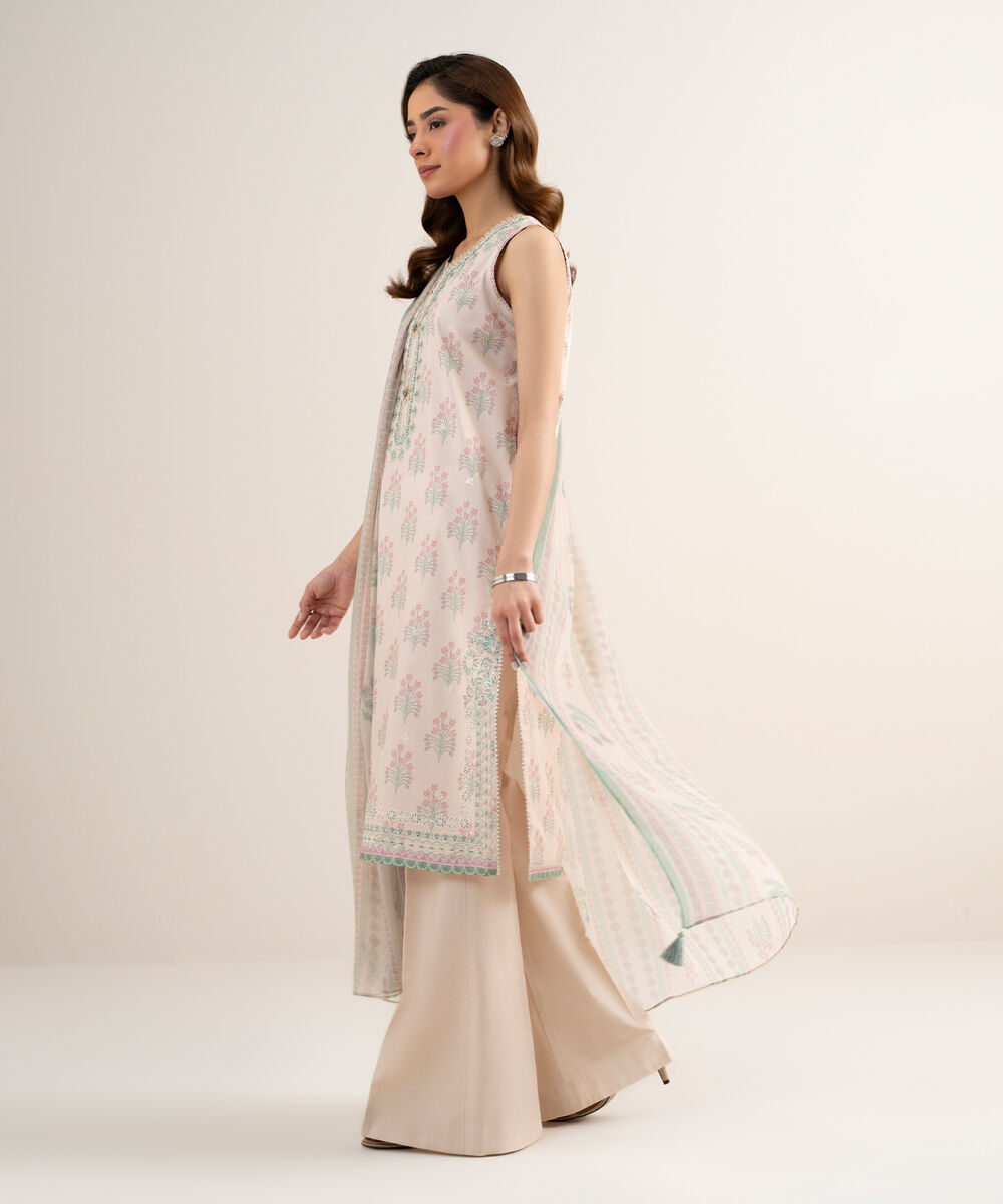 Women's Unstitched Lawn Embroidered Pink 3 Piece Suit