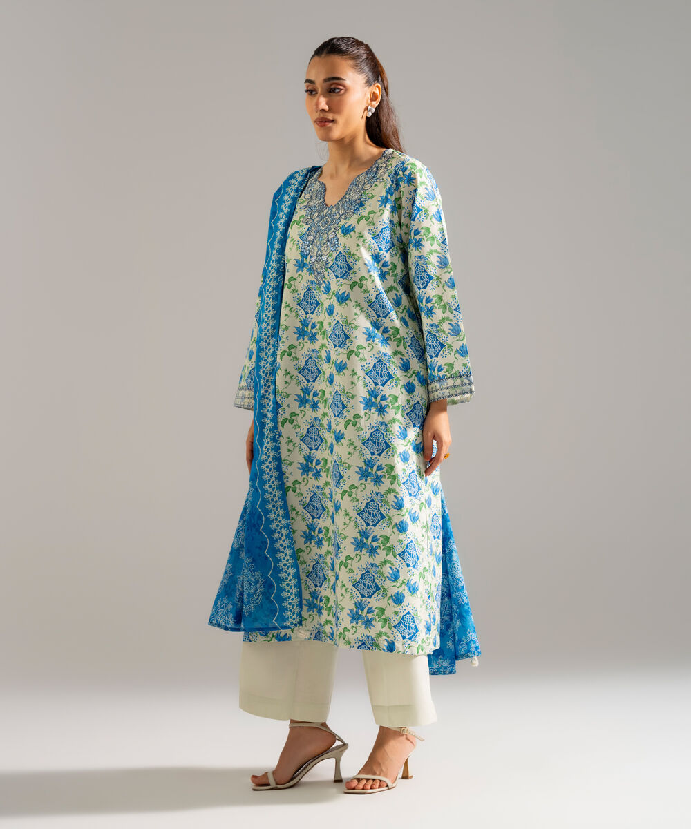 Women's RTW Cambric Embroidered Multi 3 Piece Suit