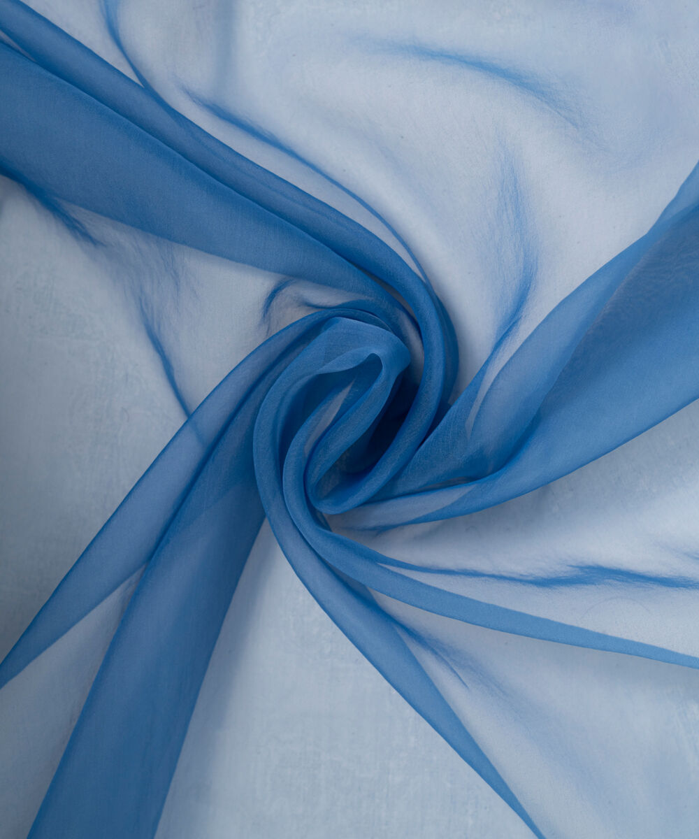 Blended Organza Solid Blue Dupatta
