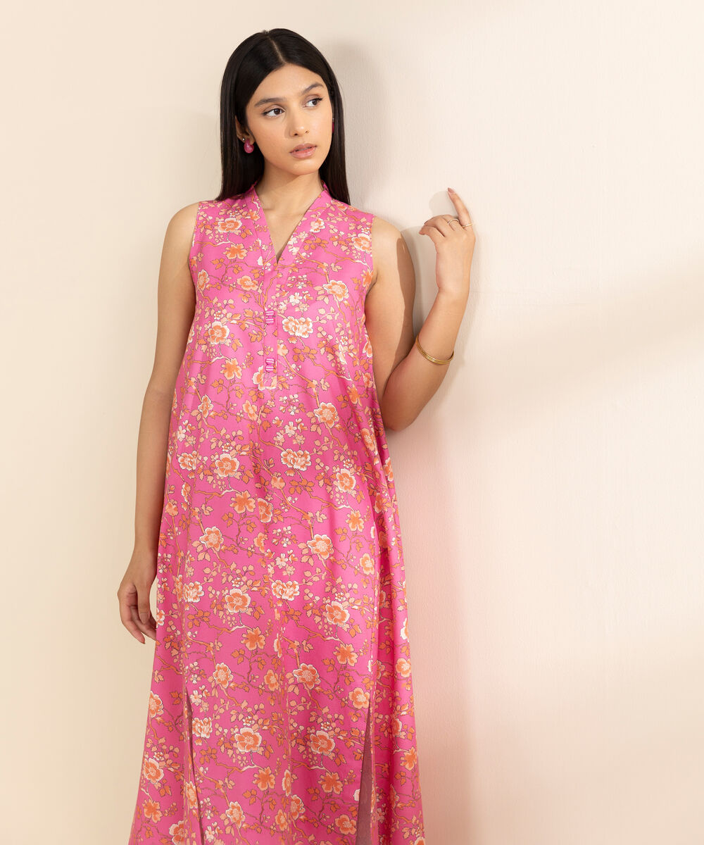 Women's Unstitched Lawn Printed Pink 2 Piece Suit