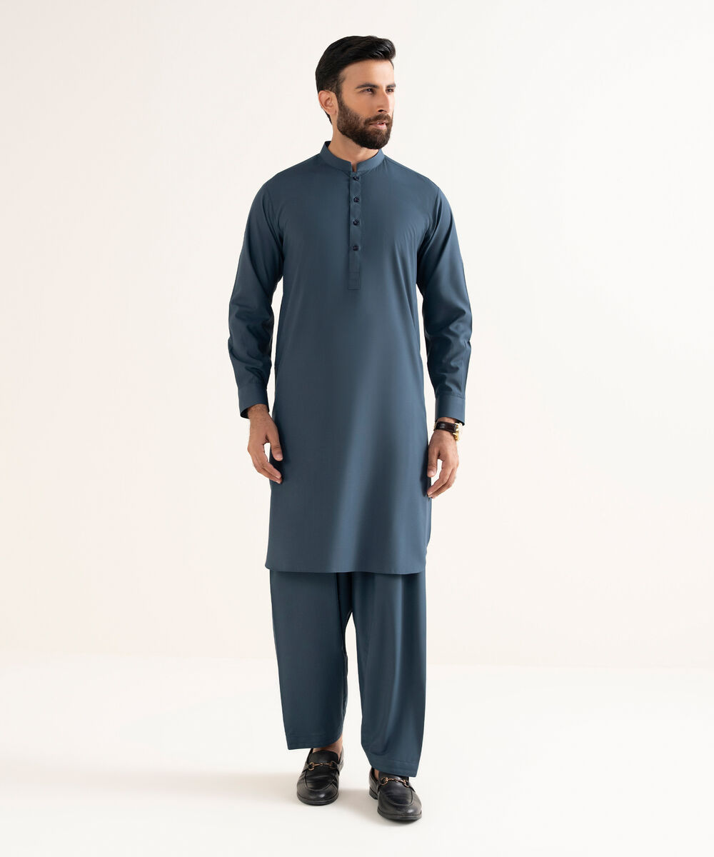 Men's Wash & Wear Plain Blue Kurta Shalwar