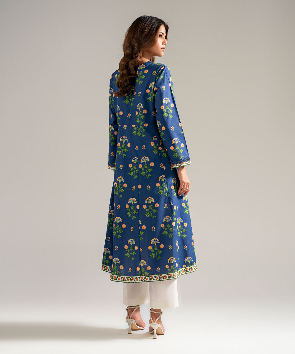 Women's RTW Slub Lawn Printed Dark Blue Peshwas