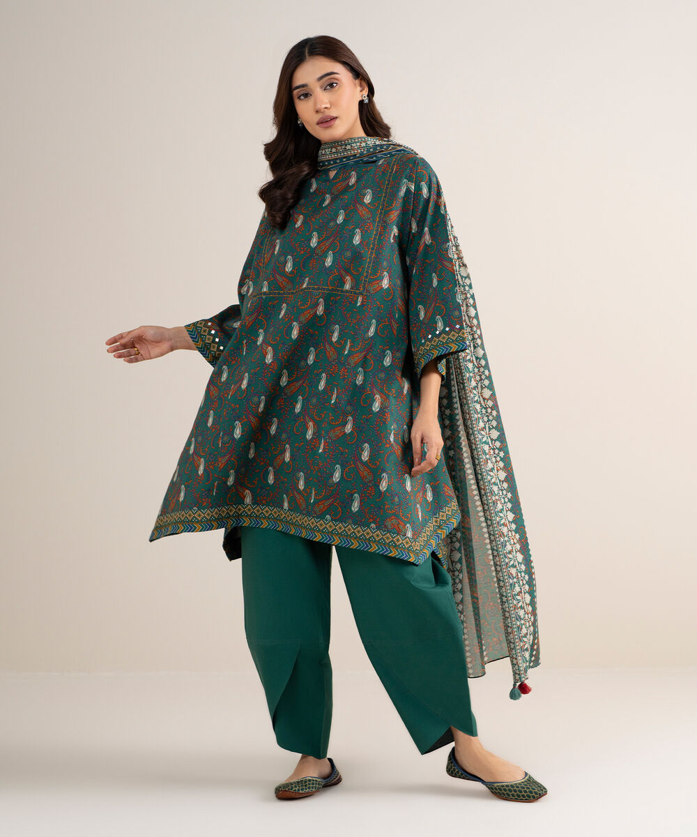 Women's Unstitched Lawn Printed Green