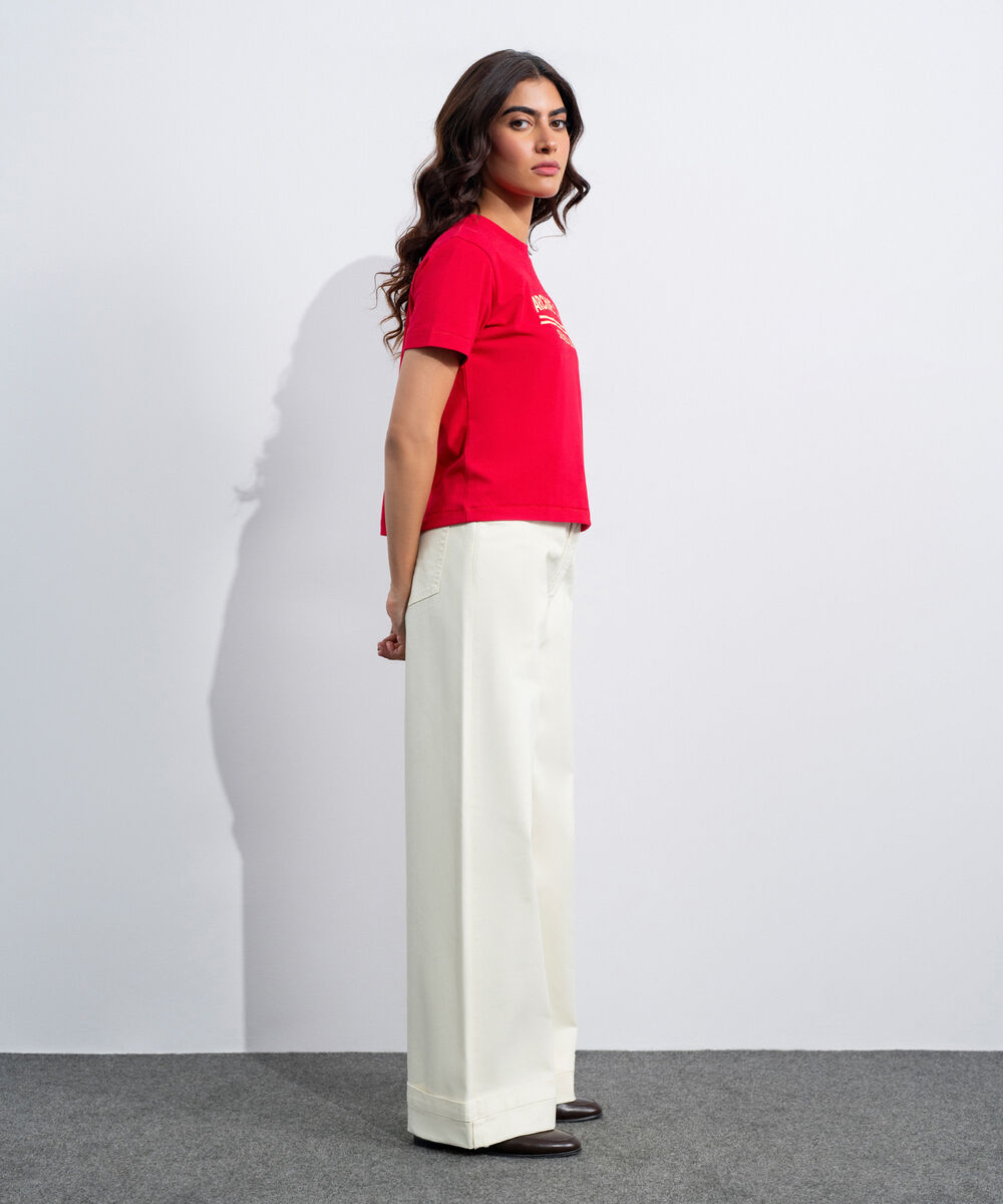 Women's Western Red Graphic T-Shirt In Mercerized Cotton Jersey