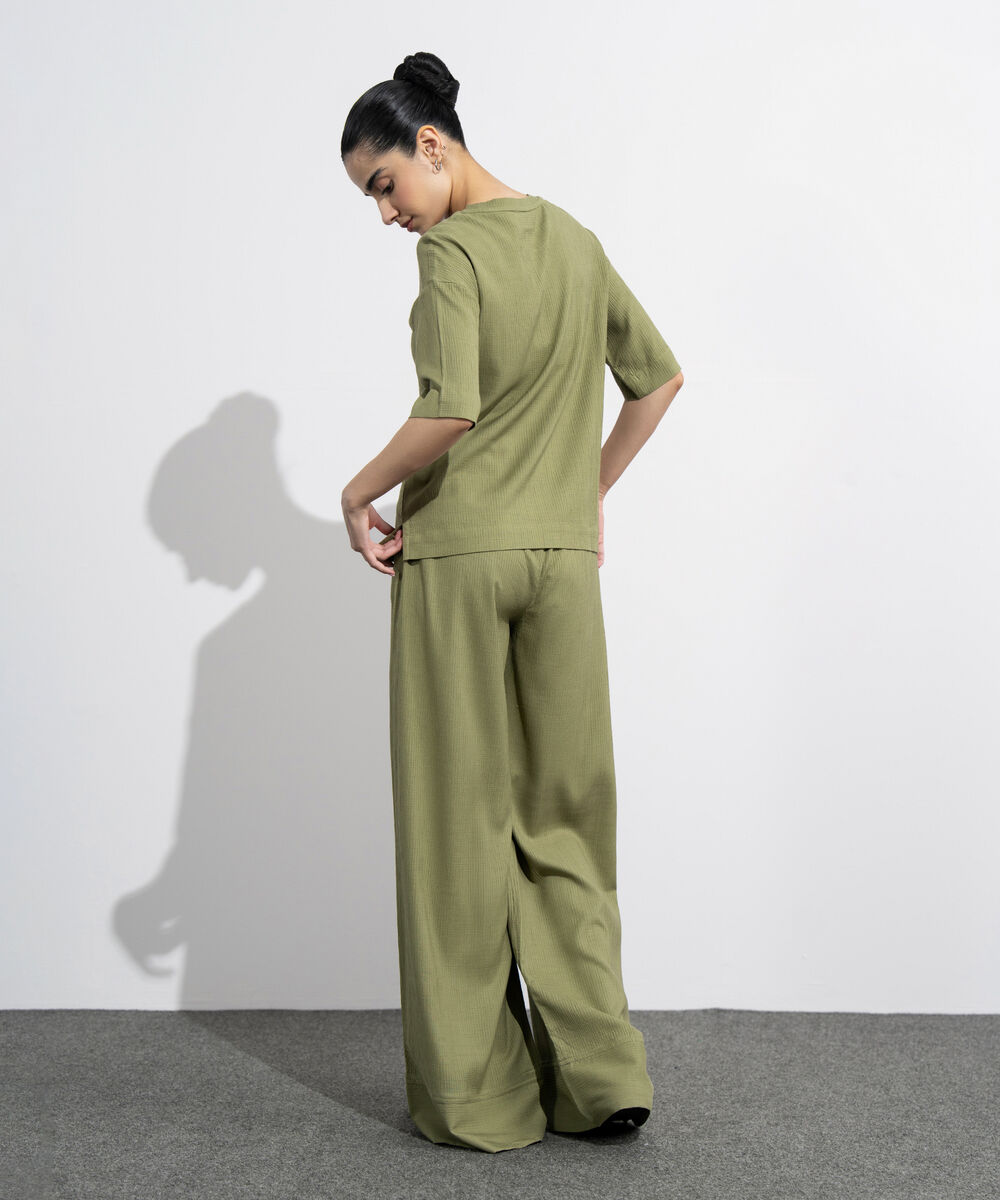 Women's Western Wear Green Seesucker Short Sleeve Top