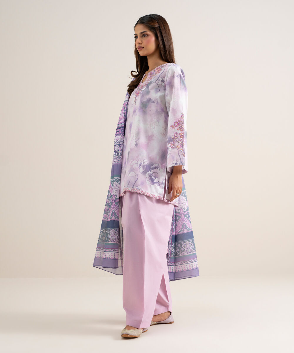 Women's Unstitched Lawn Embroidered Off White 3 Piece Suit