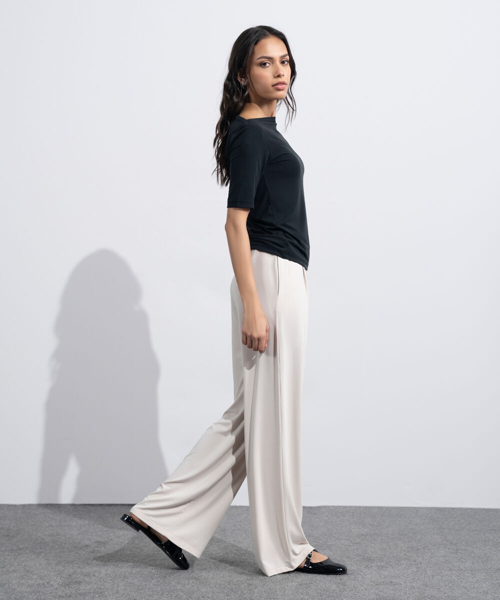 Women's Beige Flowing Pull-On Trousers