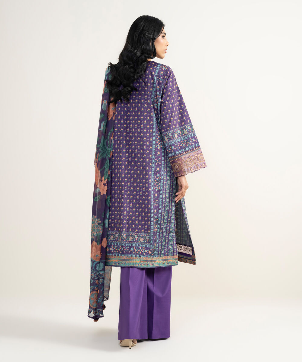 Women's Unstitched Blended Grip Silk Embroidered Purple 3 Piece Suit