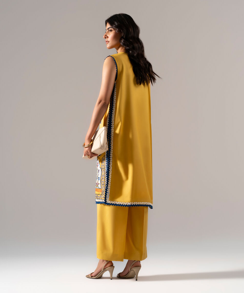Women's RTW Solid Embroidered Yellow Cotton Viscose Shirt