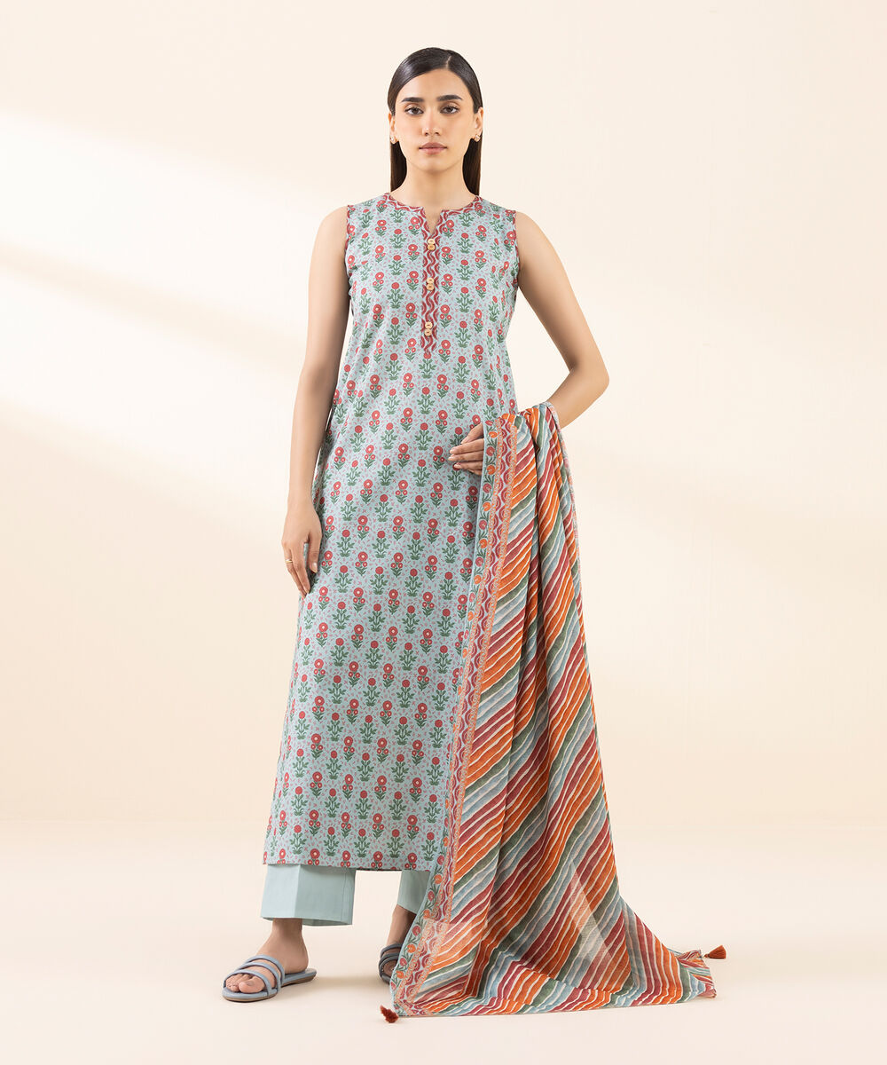 Women's Unstitched Lawn Printed Multi 3 Piece Suit