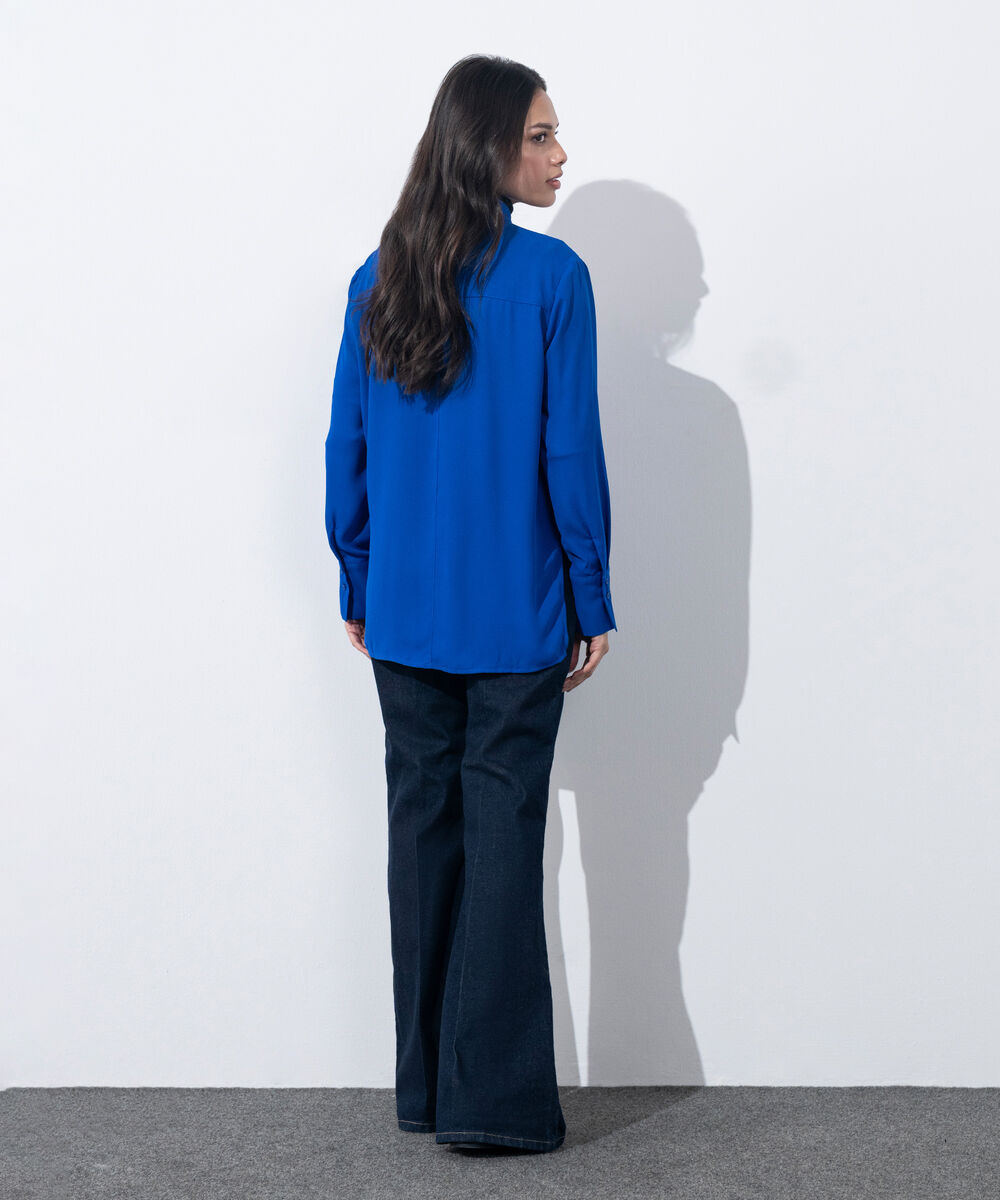 Women's Western Wear Blue Button Through Sheer Shirt