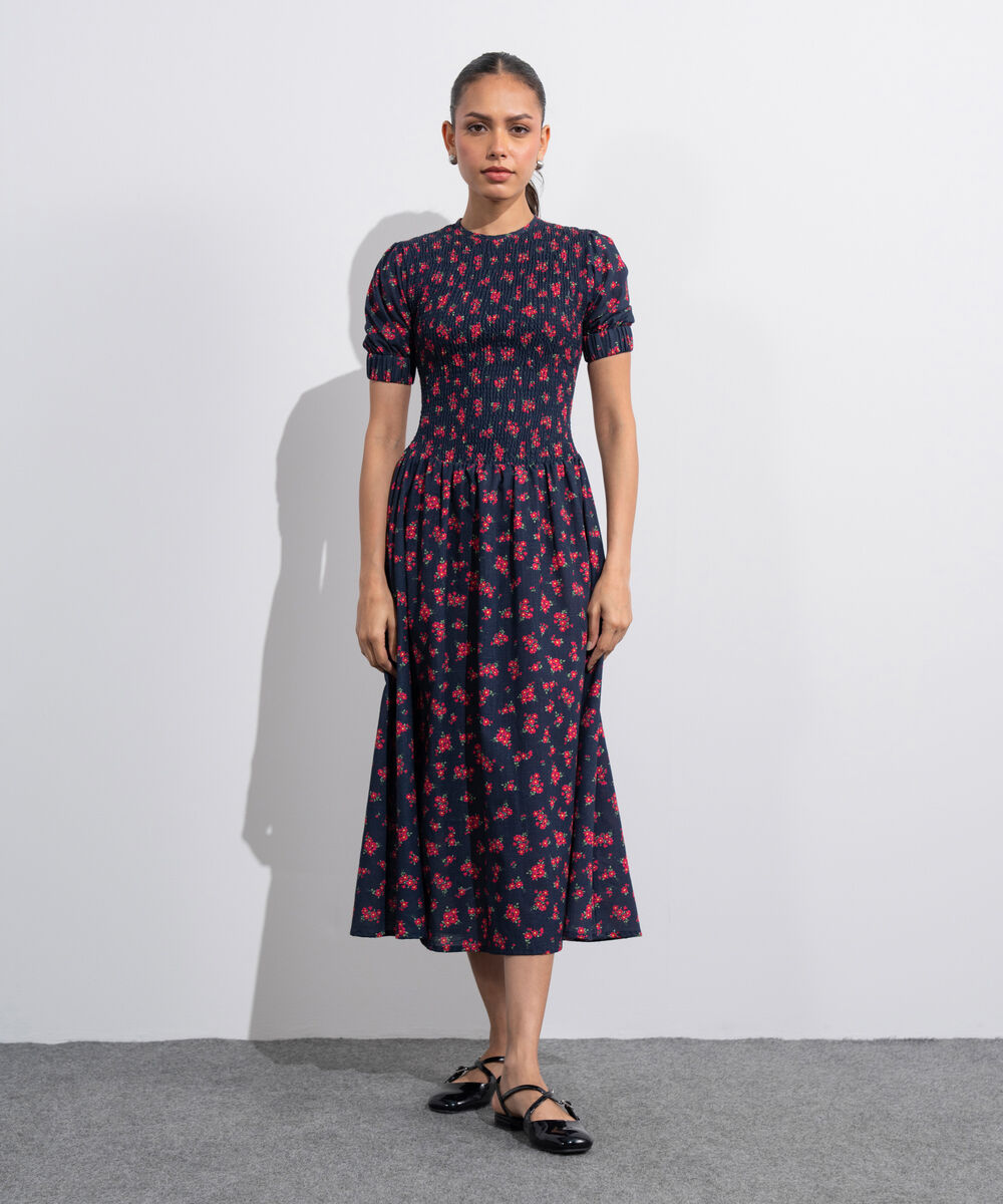 Women's Western Black And  Red Ditsy Printed Maxi Dress