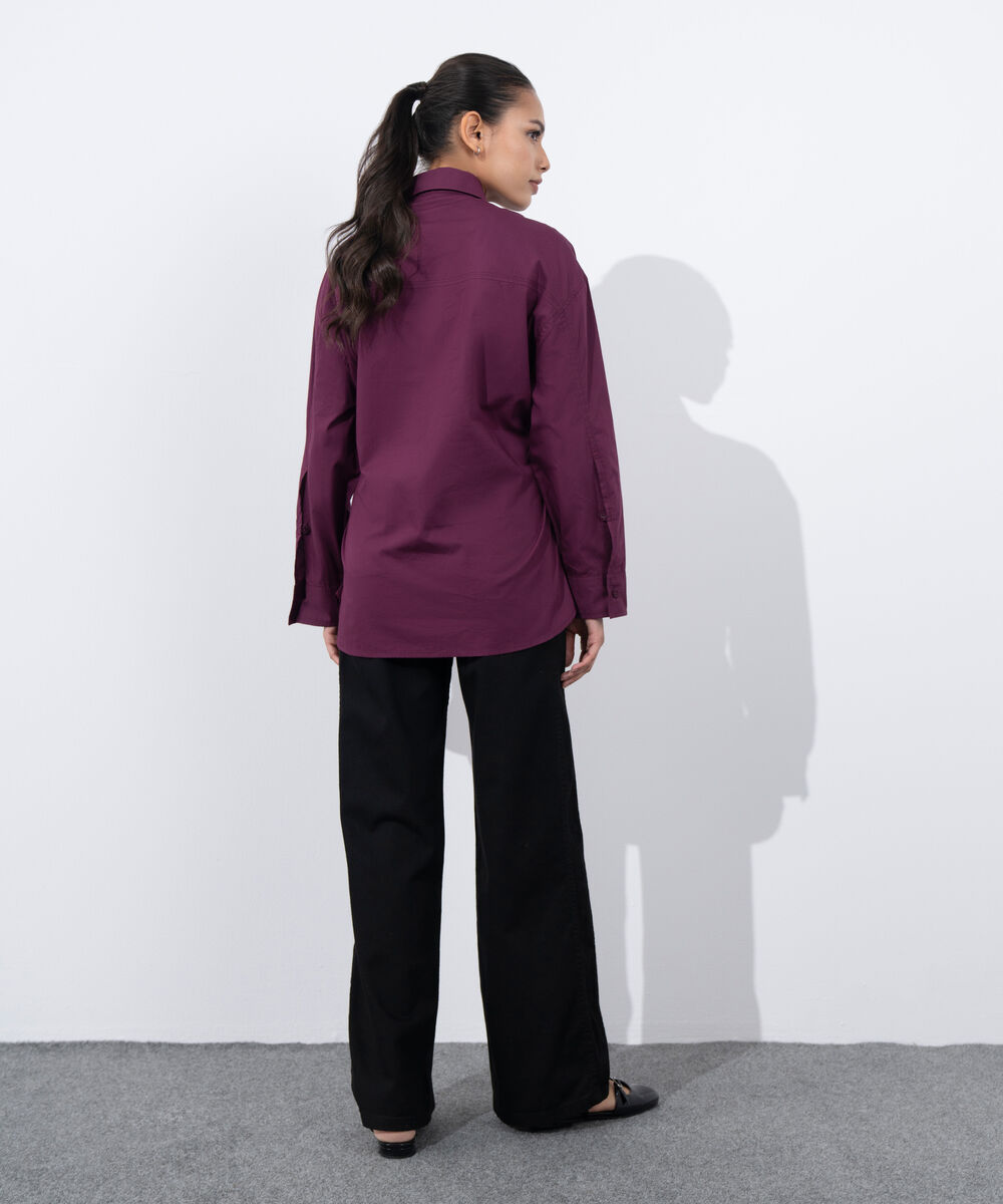 Women's Western Wear Purple Cinched Waist Button Through Shirt