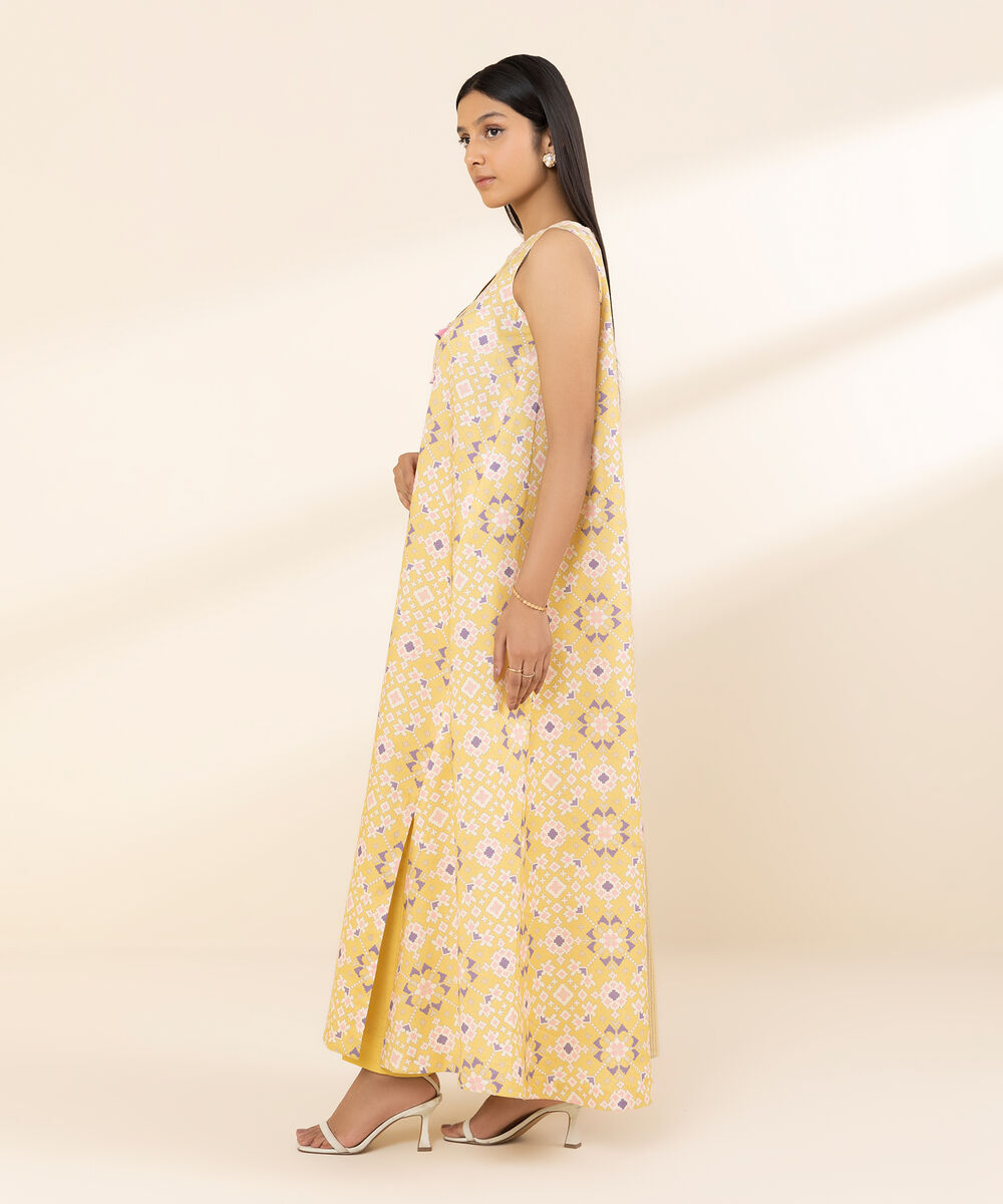 Women's Unstitched Lawn Printed Yellow 3 Piece Suit