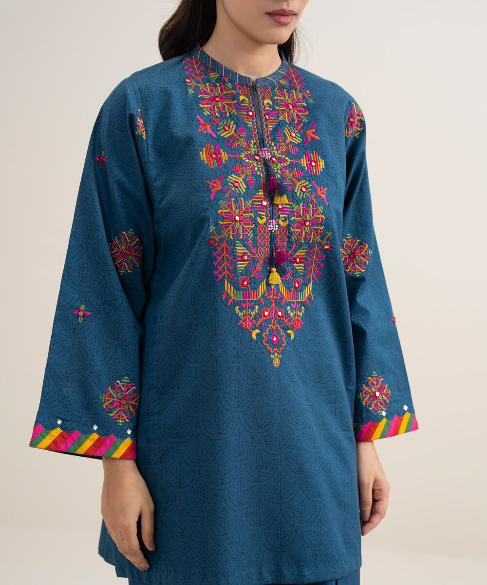Women's Unstitched Lawn Embroidered Blue 3 Piece Suit