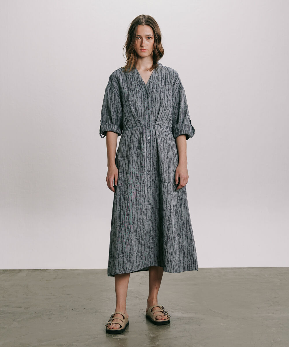 Women's Western Wear Blue Textured Denim Jacquard Dress