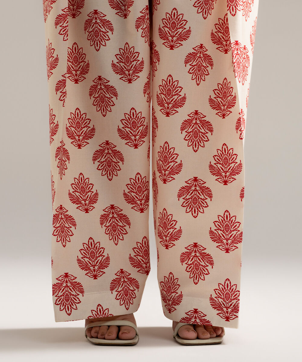 Women's RTW Cambric Printed White Farshi Shalwar