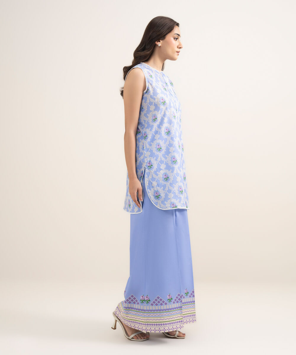 Women's RTW Lawn Printed Blue Straight Shirt