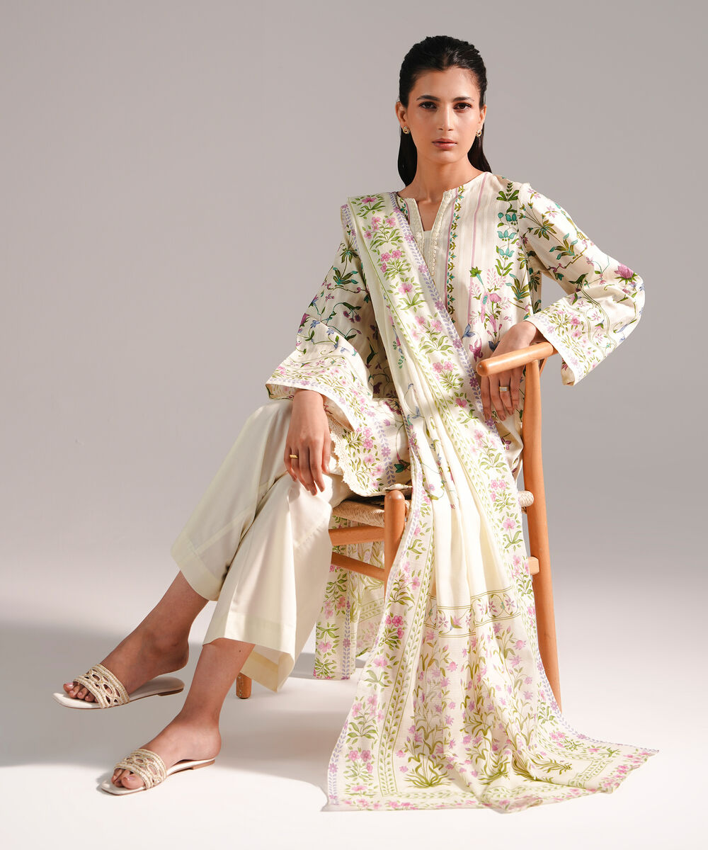 Women's RTW Leno Kara Printed Off White 3 Piece Suit