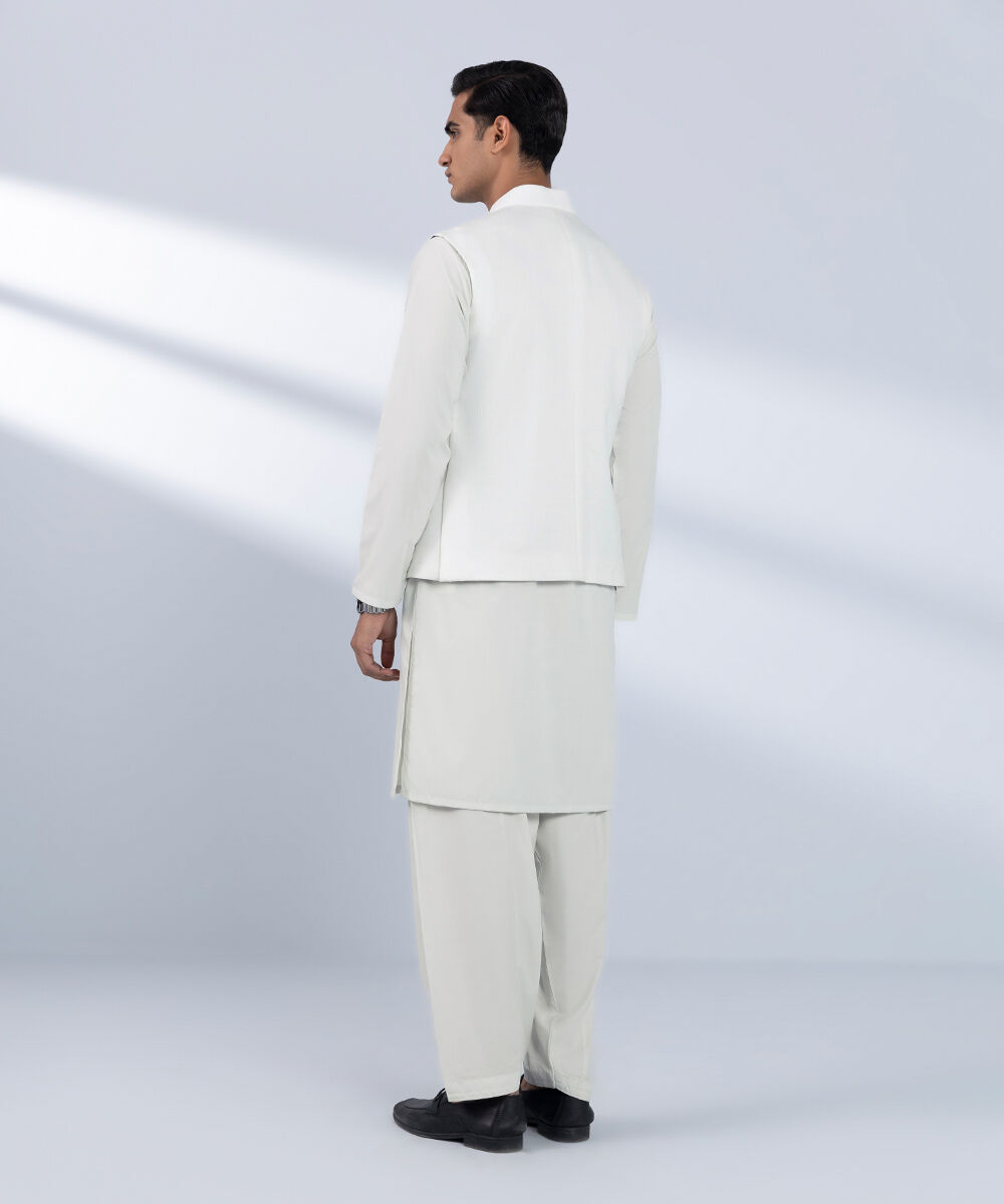 Men's Stitched Embroidered White Waistcoat