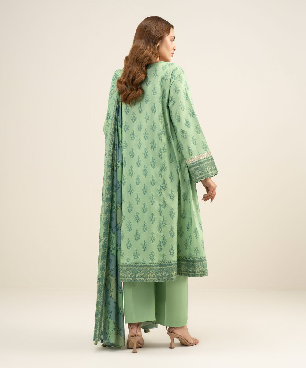 Women's Unstitched Lawn Embroidered Green 3 Piece Suit