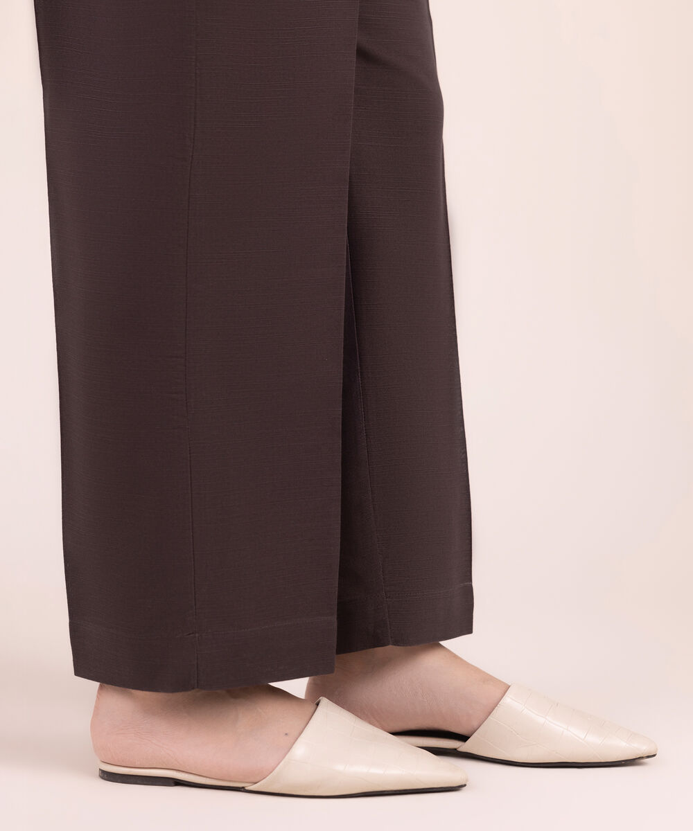 Women's RTW Khaddar Solid Brown Straight Pants