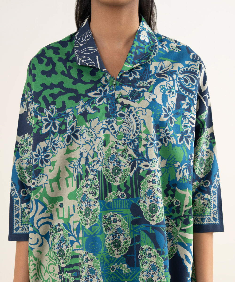 Women's Unstitched Lawn Printed Blue 2 Piece Suit