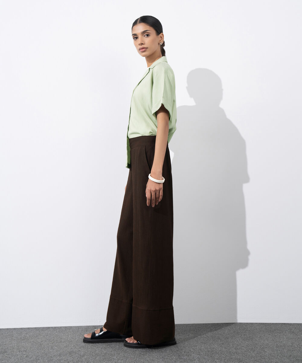 Women's Western Wear Brown Seersucker Pull-On Trousers